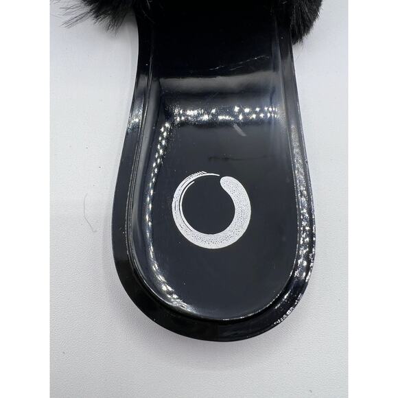JOURNEE COLLECTION 'DUSK' FAUX FUR BAND SLIDE SANDALS BLACK WOMENS 7M NEW - Picture 9 of 12